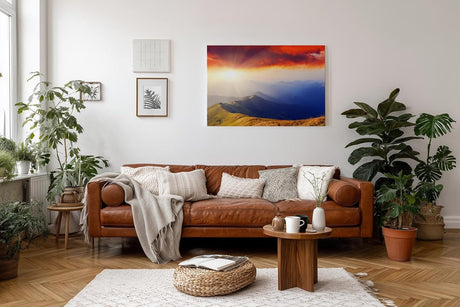Sinus Art Wandbild 120x80cm Imposanter Sonnenaufgang mit leuchtendem Horizont und tiefer Perspektive