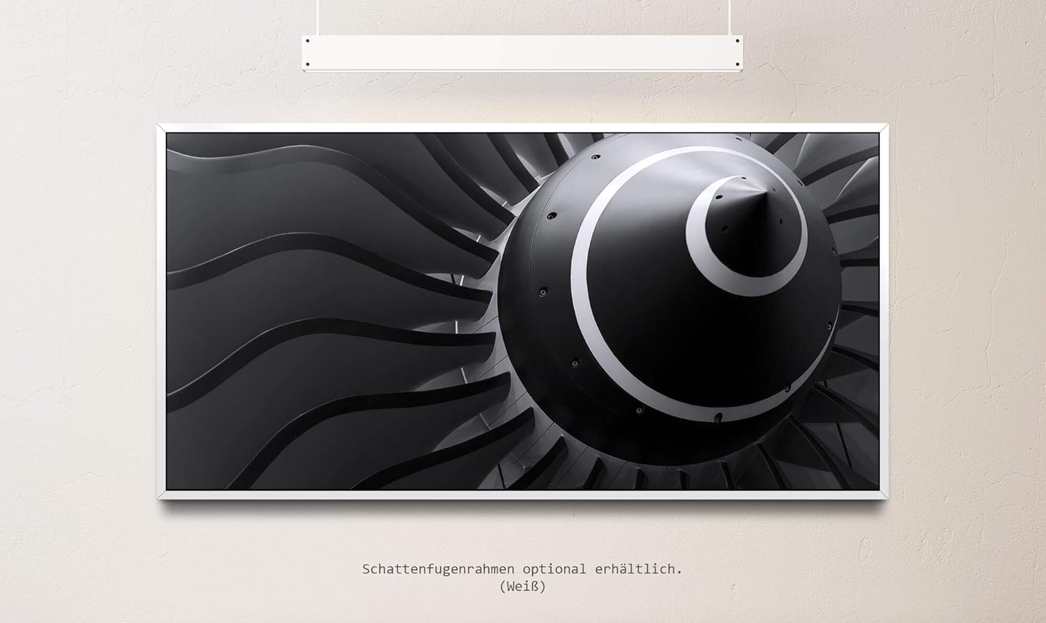 Flugzeugturbine ca. 130x70cm Wandbild inklusive Schattenfugenrahmen weiss - Panorama Leinwand Bild XXL Format Wandbilder Wohnzimmer Wohnung Deko Kunstdrucke
