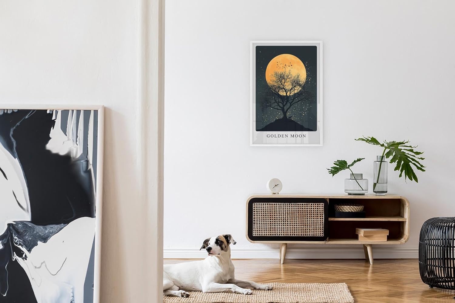 Paul Sinus Leinwandbild 40x60cm Golden Moon geheimnisvolle Silhouette mit goldenem Vollmond stimmungsvoll romantisch Kunstwerk Natur Nachthimmel