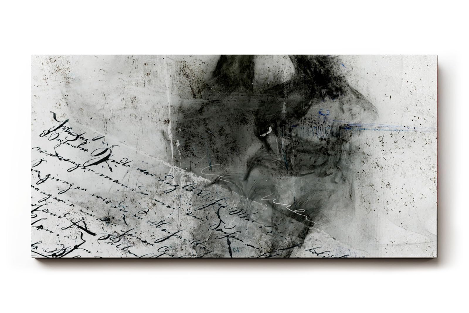Sinus Art Wandbild 120x80cm Abstraktes Porträt, handschriftliche Elemente und rauchige Strukturen in Schwarzweiß