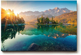 Sinus Art Wandbild 120x80cm Stimmungsvolles Bergmotiv mit Spiegelung im See und Sonnenaufgang für naturnahe Atmosphäre