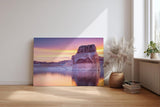Sinus Art Wandbild 120x80cm Monolithische Felsformation spiegelt sich im ruhigen See unter farbigem Abendhimmel