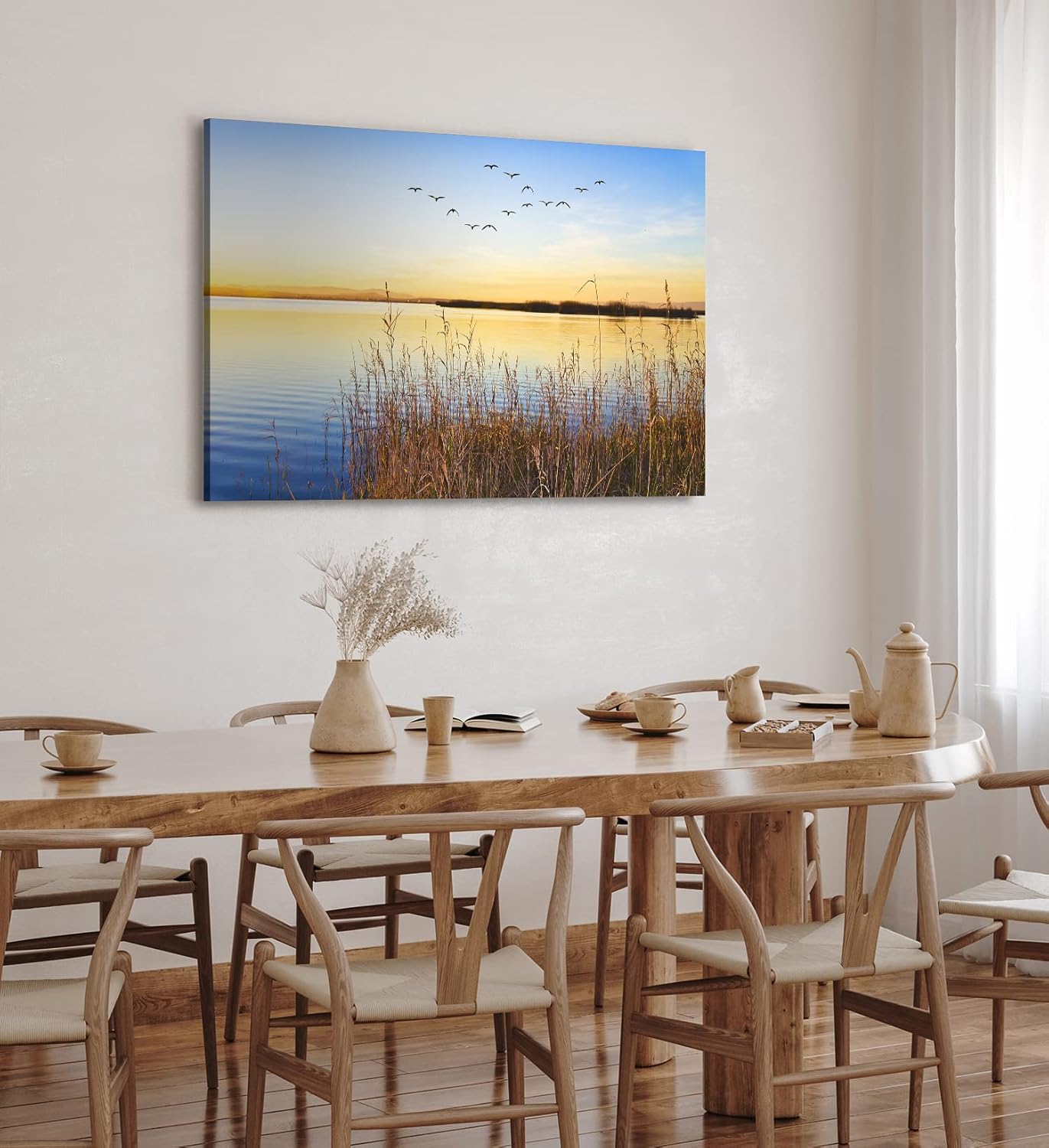 Paul Sinus Wandbild 120x80cm See Abendröte Sonnenuntergang Vögel Natur Horizont