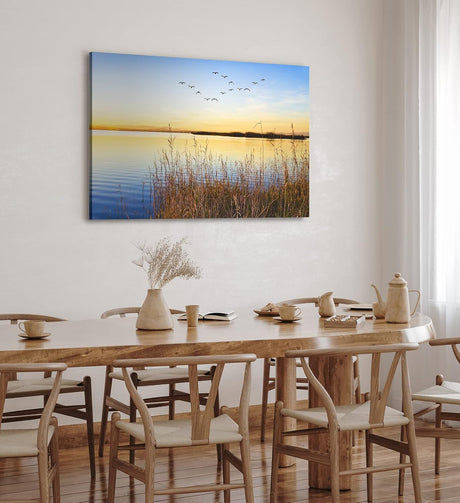 Paul Sinus Wandbild 120x80cm See Abendröte Sonnenuntergang Vögel Natur Horizont