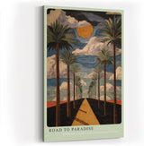 Paul Sinus Wandbild in 40x60cm Road to Paradise mit goldener Straße, Palmenallee und dramatischem Himmel für eindrucksvolle Raumgestaltung