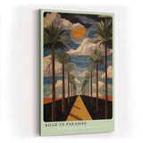 Paul Sinus Wandbild in 40x60cm Road to Paradise mit goldener Straße, Palmenallee und dramatischem Himmel für eindrucksvolle Raumgestaltung