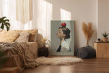 Paul Sinus Wandbild in 40x60cm Perfect Balance – Minimalistisches Porträt einer jungen Frau mit Apfel auf dem Kopf, seitliches Profil, moderne Bilder mit klaren Linien, stilvoll und symbolträchtig