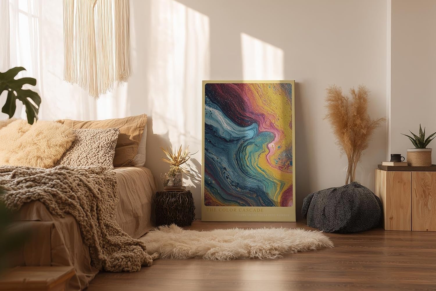 Paul Sinus Wandbild in 40x60cm The Color Cascade – Abstrakte Farbkaskade in Blau-, Gelb-, Pinkund Rottönen