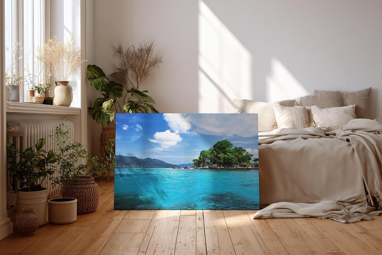 Sinus Art Wandbild 120x80cm Kristallklares Wasser, leuchtendes Blau und grüne Vegetation schaffen tropisches Flair