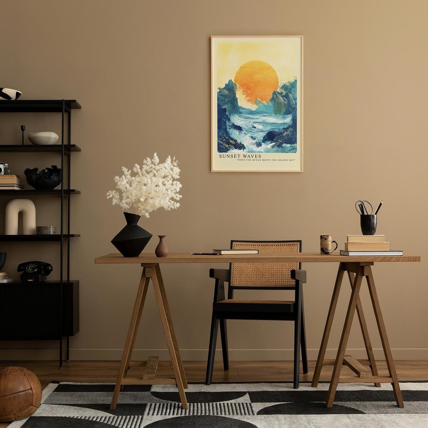 Paul Sinus Leinwandbild 60x90cm Leinwandbild Sonnenuntergangswellen – Eindrucksvolle Landschaft mit leuchtender Sonne und aufgewühltem Meer