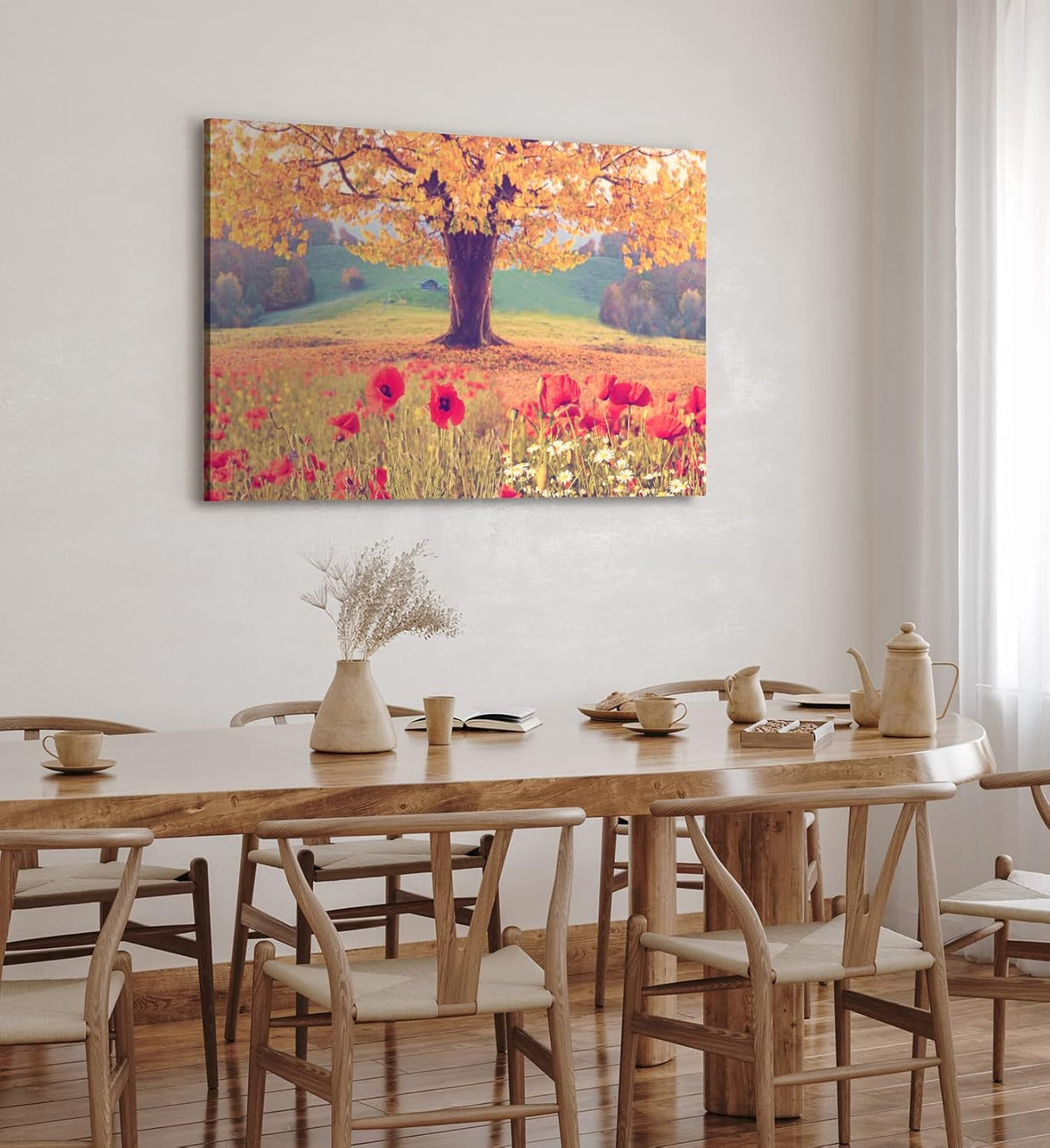 Wandbild 120x80cm Baum Eiche Rote Blumen Blüten Sommer Natur Wildblumen