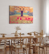 Wandbild 120x80cm Baum Eiche Rote Blumen Blüten Sommer Natur Wildblumen