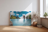 Sinus Art Wandbild 120x80cm Atemberaubendes Inselmotiv mit türkisfarbenem Wasser und einzigartigen Felsen für Fernweh-Feeling