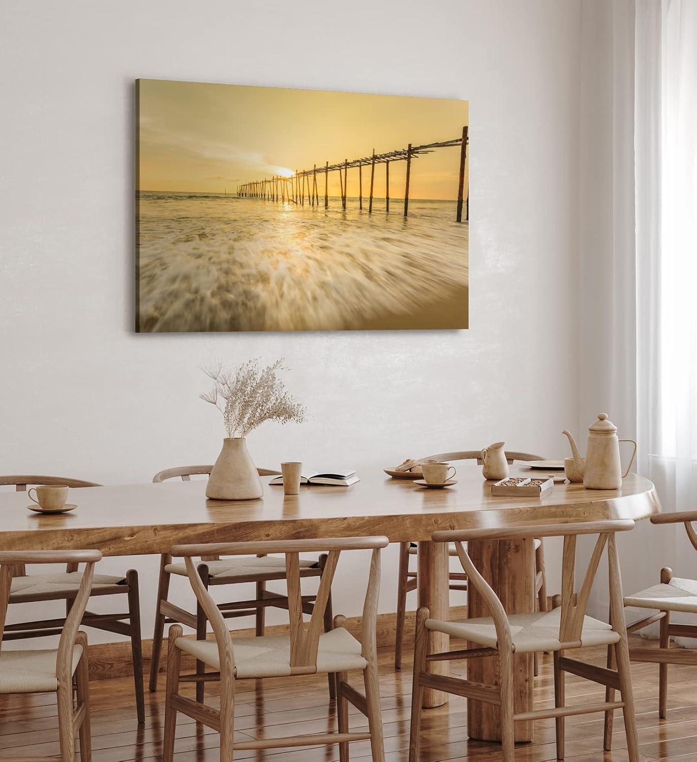 Paul Sinus Wandbild 120x80cm Holzsteg am Strand Sonnenuntergang Abendröte Meer