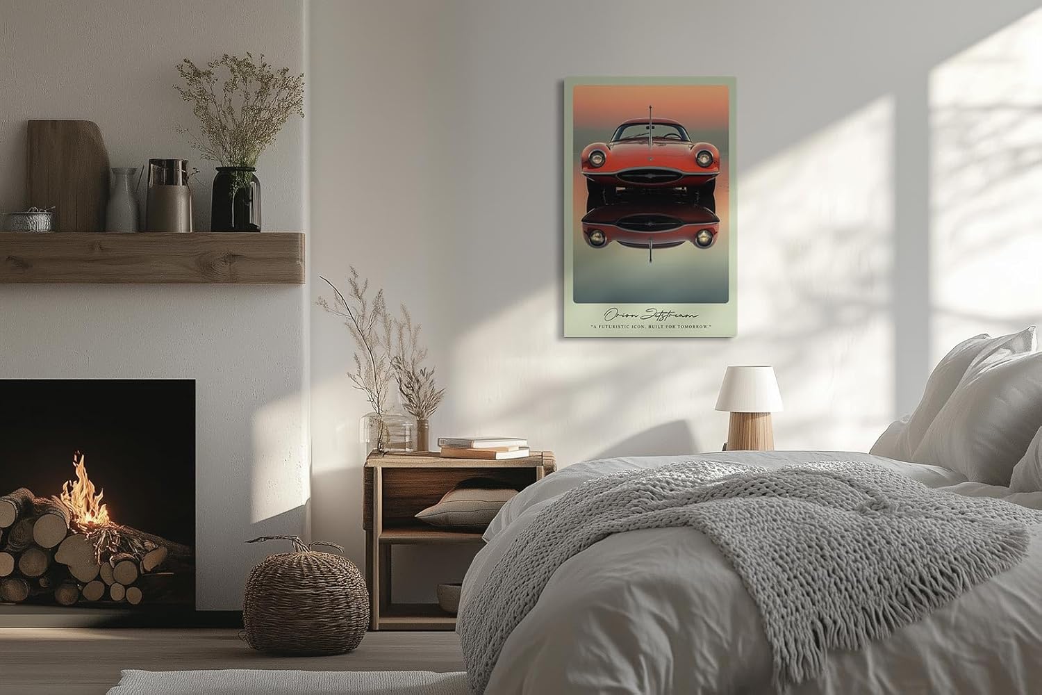 Paul Sinus Leinwandbild 80x120cm Orion Jetstream Leinwandbild futuristischer Sportwagen mit ikonischem Design in dramatischer Abendstimmung