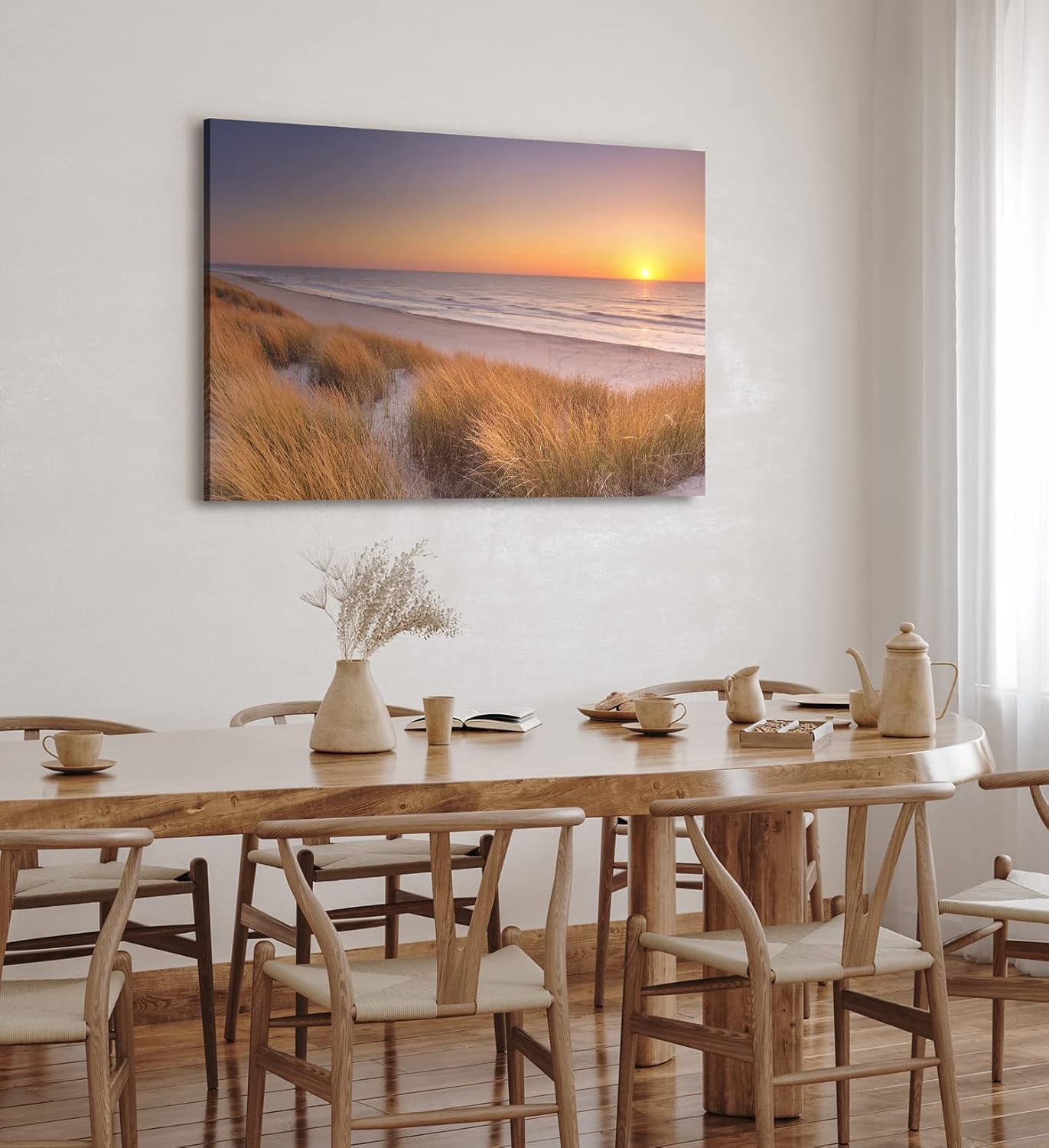 Paul Sinus Wandbild 120x80cm Ostsee Horizont Sandstrand Strand Meer roter Himmel