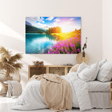 Paul Sinus Wandbild 120x80cm Alpen Alpensee Sonnenschein See Wiese Blumen Berge