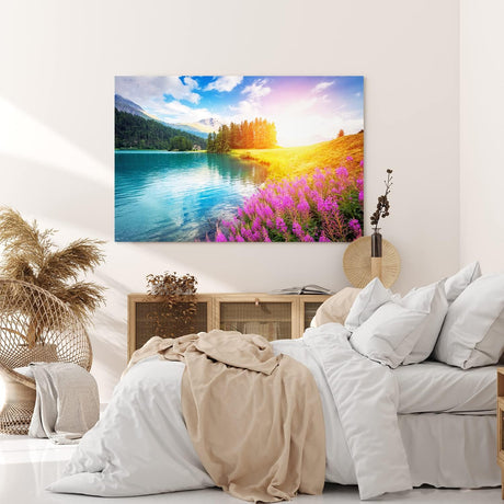 Paul Sinus Wandbild 120x80cm Alpen Alpensee Sonnenschein See Wiese Blumen Berge