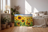Sinus Art Wandbild 120x80cm Sonnenblumen in voller Blüte unter strahlender Sonne mit tiefer Perspektive