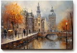 Sinus Art Wandbild 120x80cm Stimmungsvolle Darstellung von Amsterdam mit Kanal Brücke und Altstadt bei herbstlichem Licht