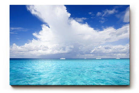 Sinus Art Wandbild 120x80cm Weitläufiger Horizont mit türkisfarbenem Wasser und dramatischer Wolkenbildung