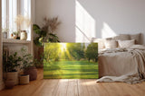 Sinus Art Wandbild 120x80cm Lichtdurchfluteter Wald mit kräftigem Grün und sanftem Schattenwurf