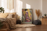 Paul Sinus Wandbild in 80x120cm The Golden Silence – kunstvolles Porträt im goldenen Mosaikstil mit floralen Ornamenten für stilvolle Raumgestaltung