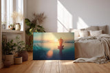 Sinus Art Wandbild 120x80cm Silhouette beim Yoga im Sonnenuntergang – Sinnbild für Balance und Achtsamkeit