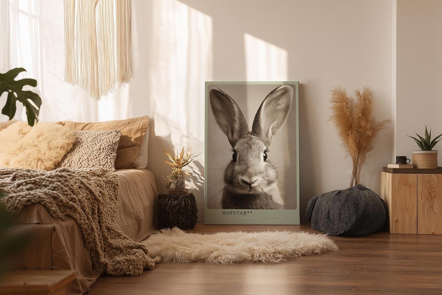 Paul Sinus Wandbild in 40x60cm Hopstar – Humorvolles Kaninchenporträt in Sepia mit verspieltem Ausdruck