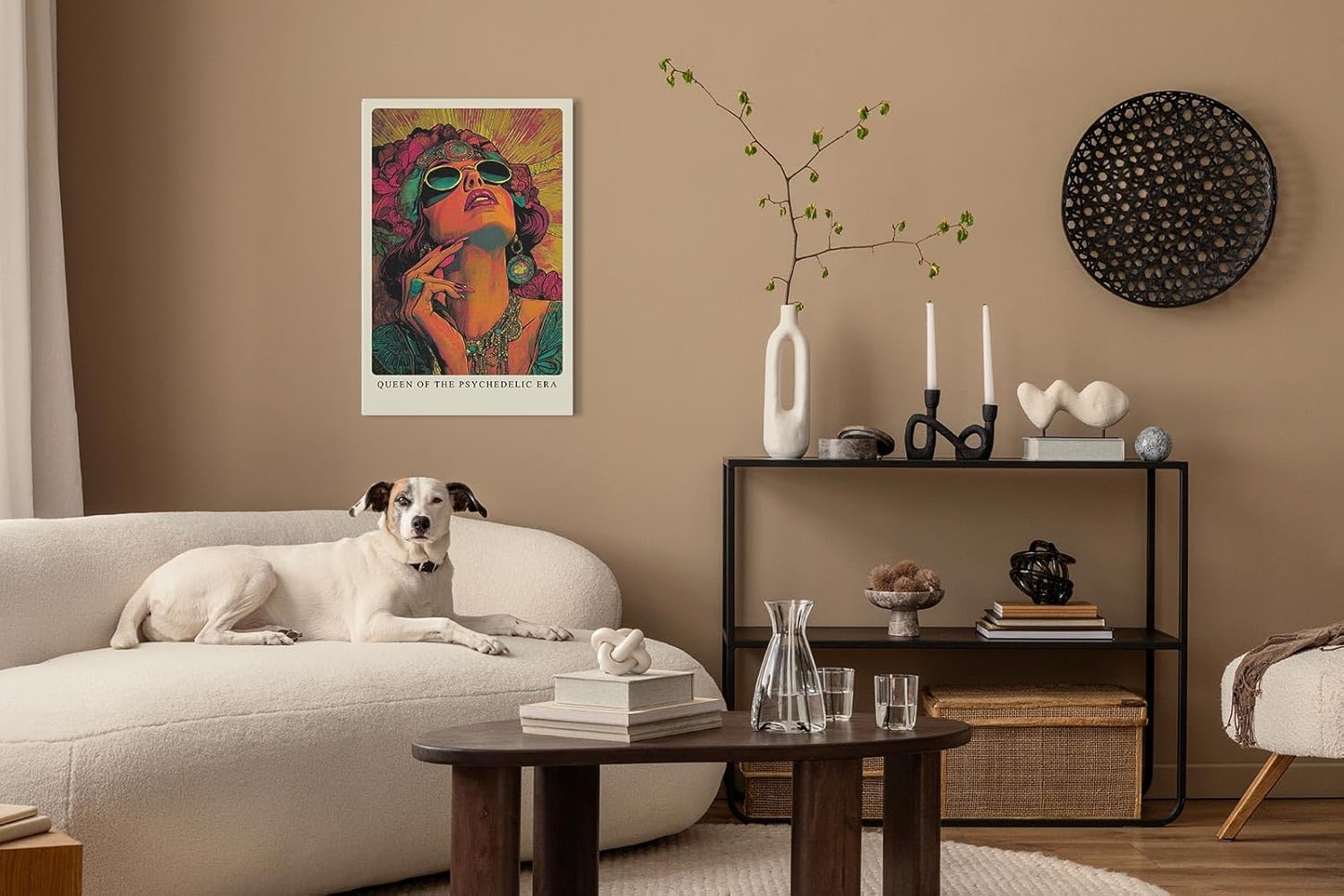 Paul Sinus Leinwandbild 60x90cm psychedelische Queen in leuchtenden Farben und ikonischem Retro-Stil – kunstvolles Leinwandbild