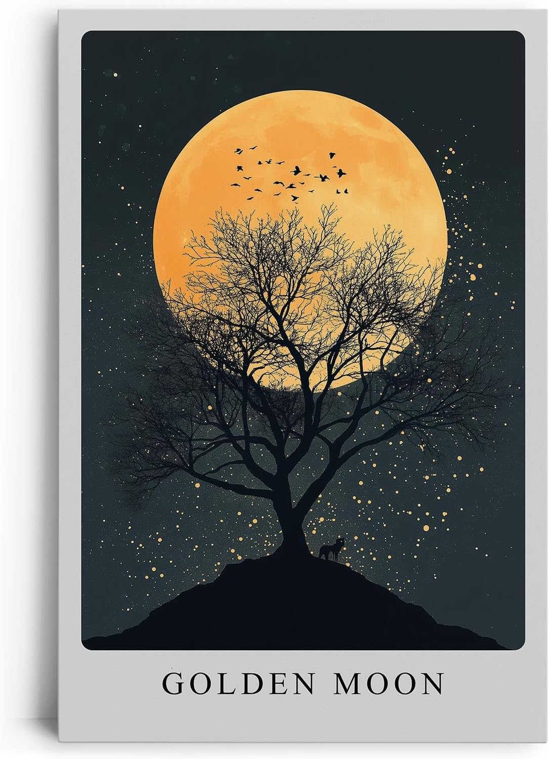 Paul Sinus Leinwandbild 40x60cm Golden Moon geheimnisvolle Silhouette mit goldenem Vollmond stimmungsvoll romantisch Kunstwerk Natur Nachthimmel