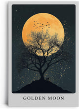 Paul Sinus Leinwandbild 40x60cm Golden Moon geheimnisvolle Silhouette mit goldenem Vollmond stimmungsvoll romantisch Kunstwerk Natur Nachthimmel