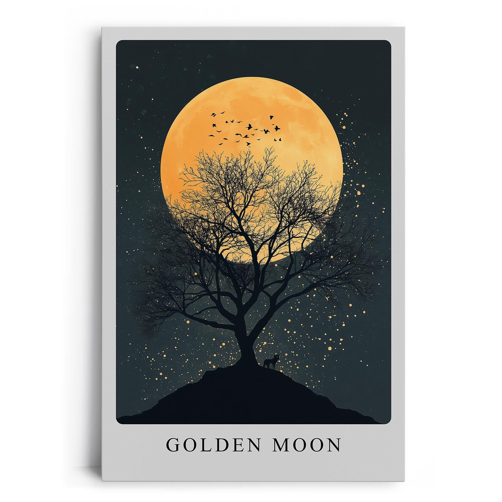 Paul Sinus Leinwandbild 40x60cm Golden Moon geheimnisvolle Silhouette mit goldenem Vollmond stimmungsvoll romantisch Kunstwerk Natur Nachthimmel