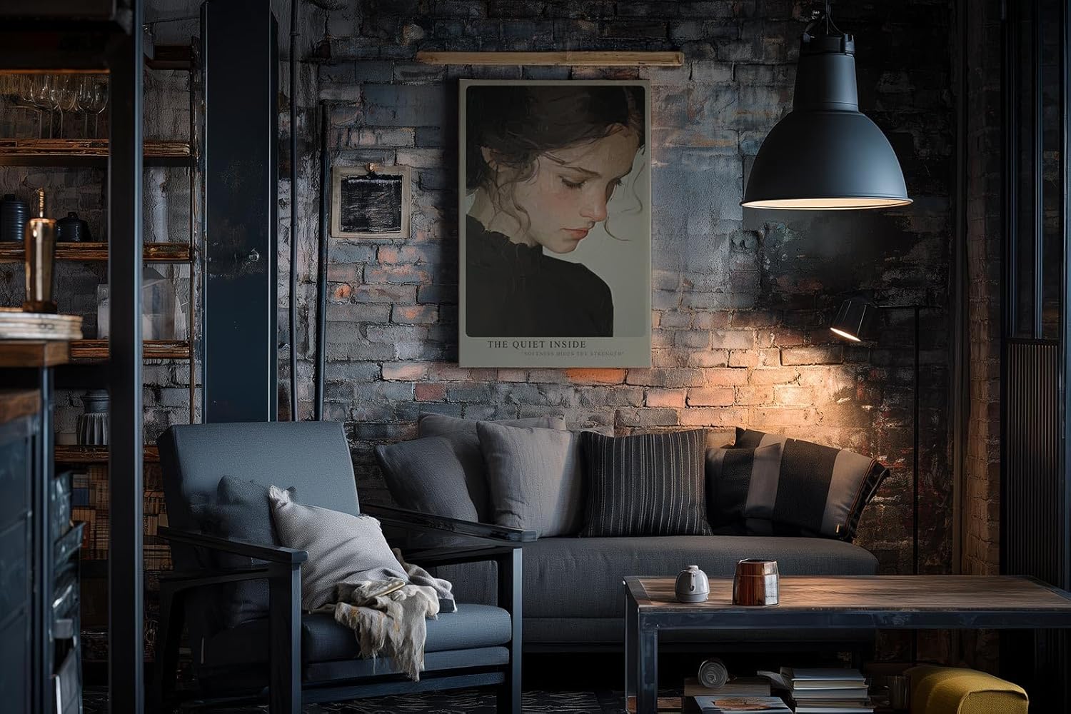 Paul Sinus Wandbild in 40x60cm The Quiet Inside – Ausdrucksstarkes Porträt einer jungen Frau mit sanft gesenktem Blick, Bilder in moderner Interpretation, edel und zeitlos für stilvolle Wohnräume