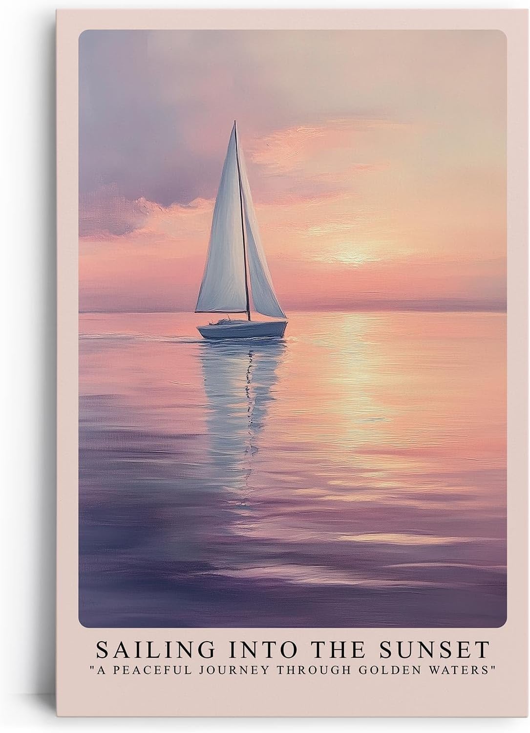 Paul Sinus Leinwandbild 40x60cm traumhafte Segelboot-Szene bei Sonnenuntergang mit sanften Gold- und Pastelltönen, beruhigende Wandkunst