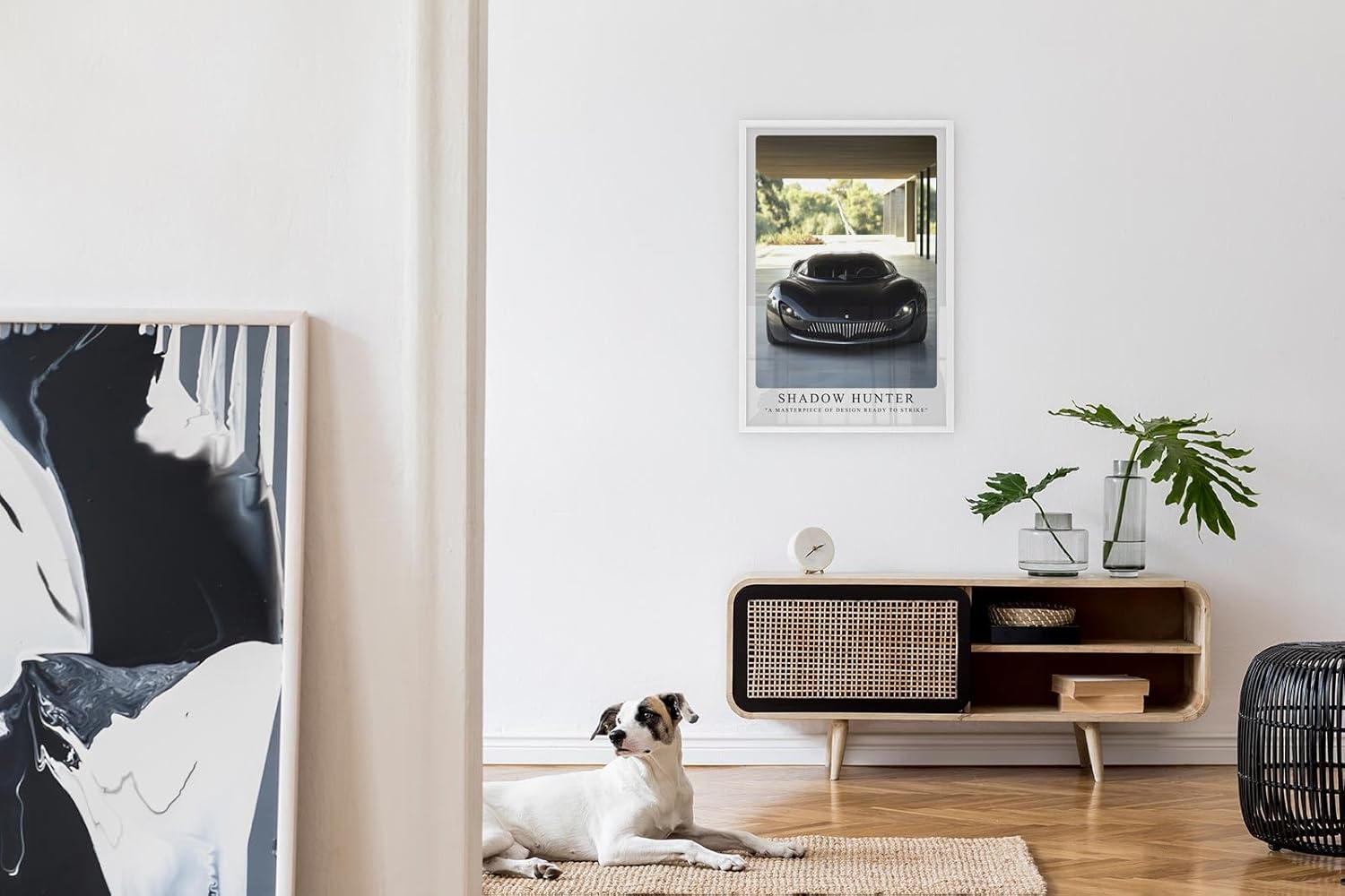 Paul Sinus Leinwandbild 60x90cm futuristischer schwarzer Supersportwagen mit aggressivem Design und luxuriöser Ästhetik in moderner Architektur