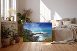 Sinus Art Wandbild 120x80cm Felsige Küste trifft auf türkisfarbenes Meer unter dramatischem Himmel