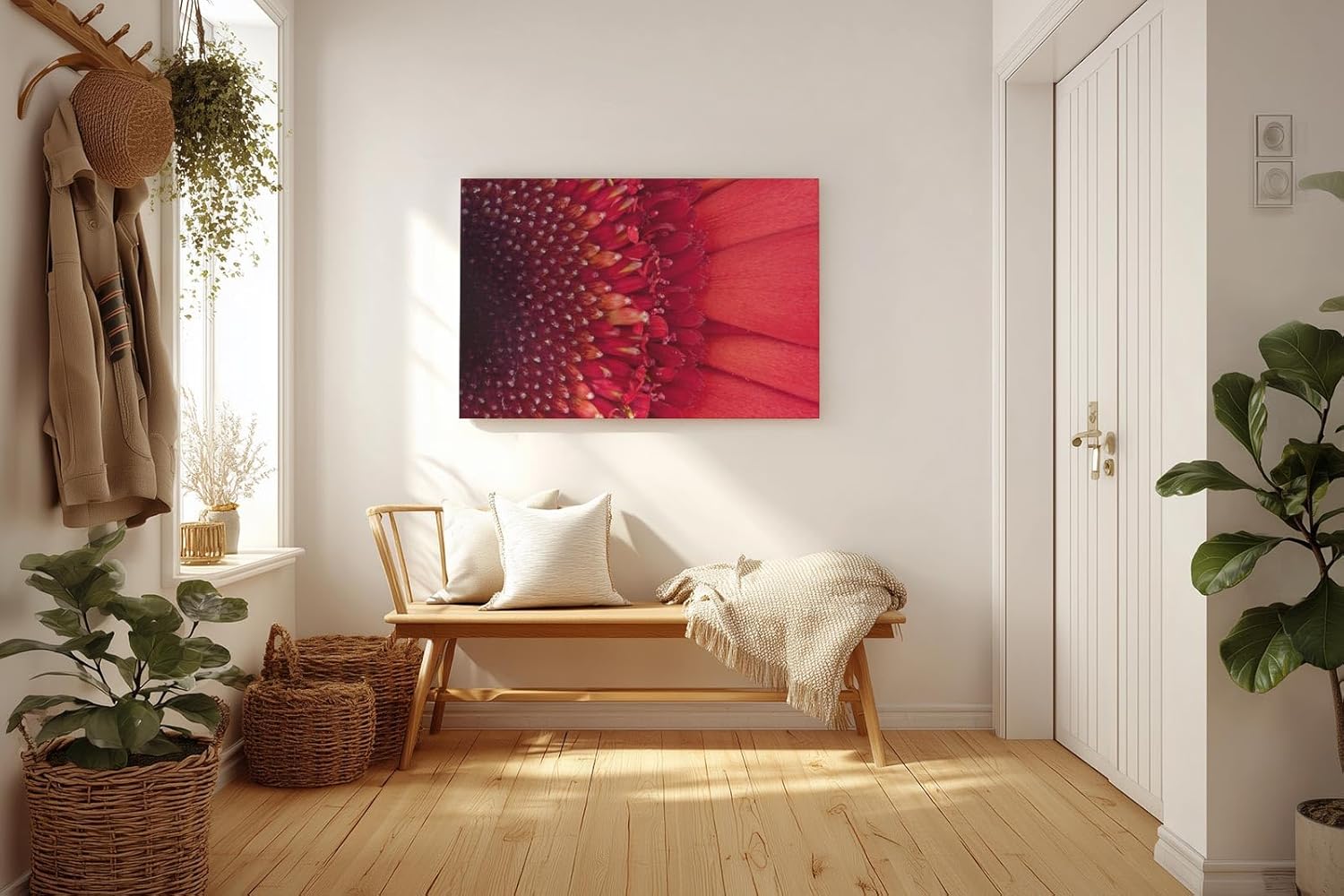 Sinus Art Wandbild 120x80cm Faszinierende Nahaufnahme einer roten Blüte mit klar erkennbarer Struktur und Tiefenwirkung