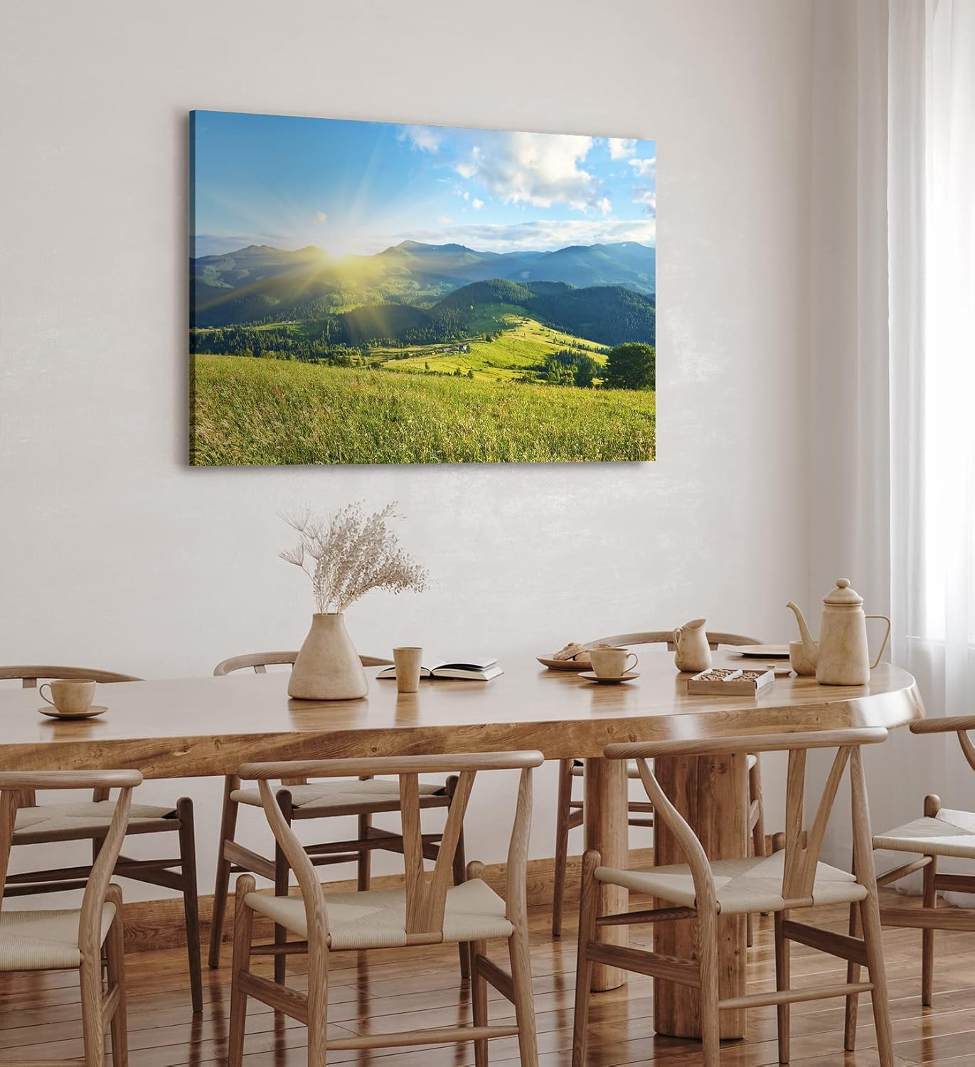 Paul Sinus Wandbild 120x80cm Alpenlandschaft Berge Gebirge Wiese Sonnenuntergang