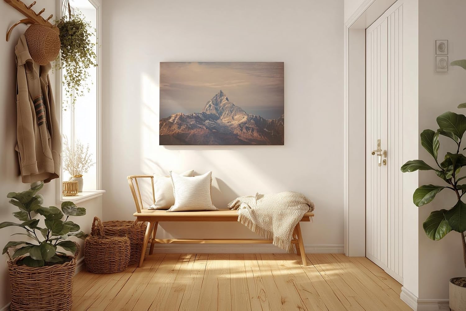 Sinus Art Wandbild 120x80cm Imposanter Einzelgipfel in weichem Abendlicht für starke visuelle Präsenz in jedem Raum