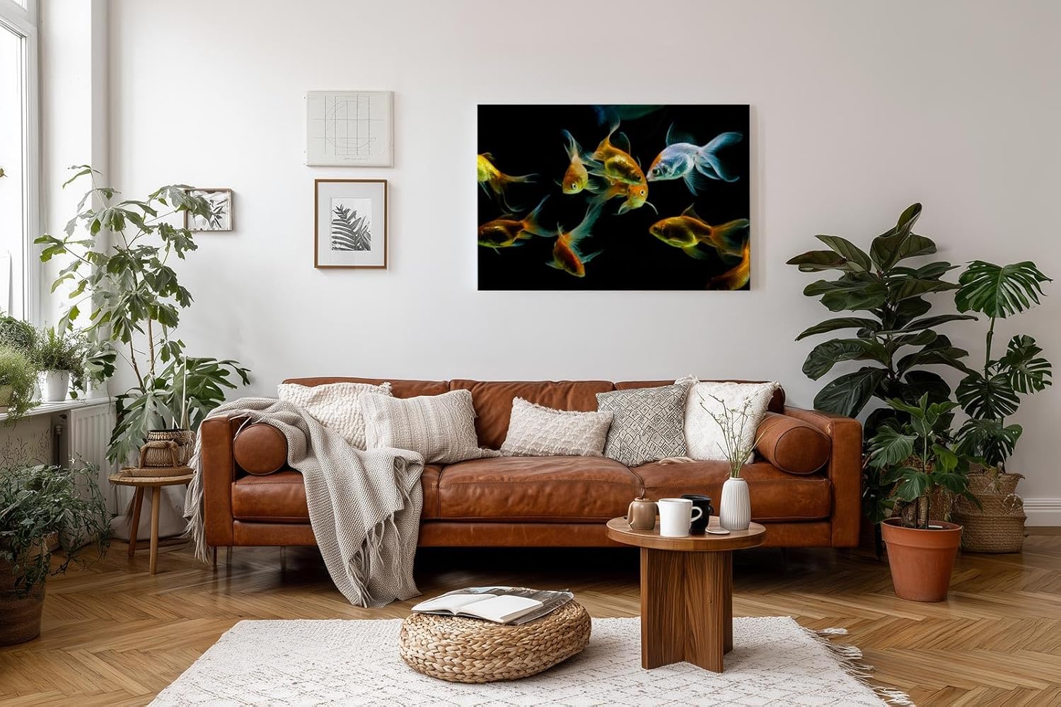 Sinus Art Wandbild 120x80cm Anmutige Darstellung von Goldfischen in harmonischer Farbkomposition