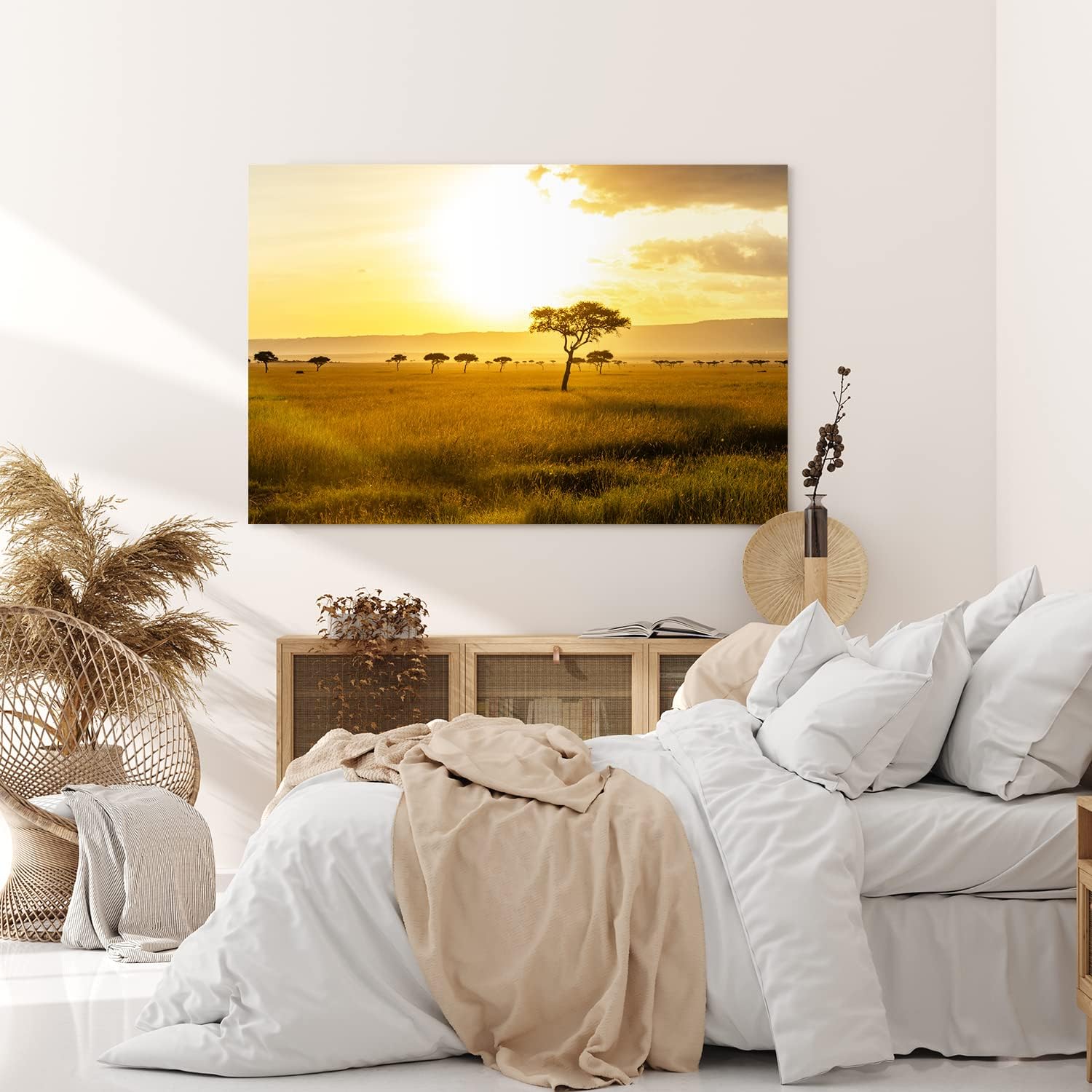 Paul Sinus Wandbild 120x80cm Afrikanische Landschaft Burkea Africana Bäume Sonnenuntergang
