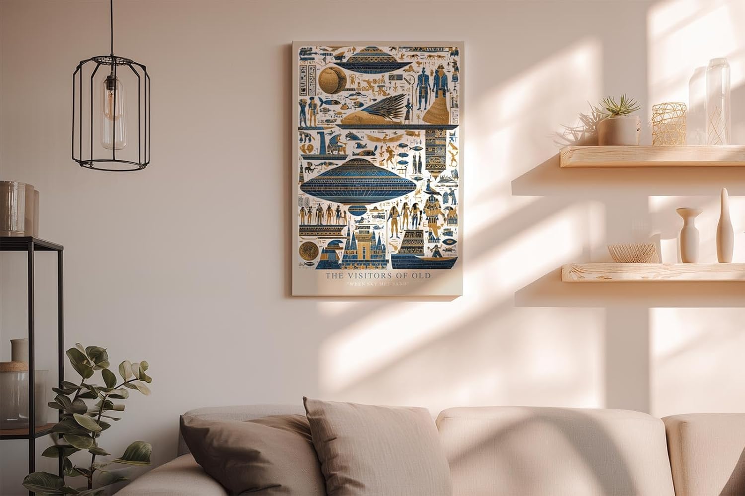 Paul Sinus Wandbild in 40x60cm The Visitors of Old – UFO-Darstellungen und ägyptische Symbole in kunstvoller Komposition