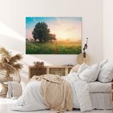 Wandbild 120x80cm Sonnenaufgang Natur Landschaft Nebel Baum Wiese