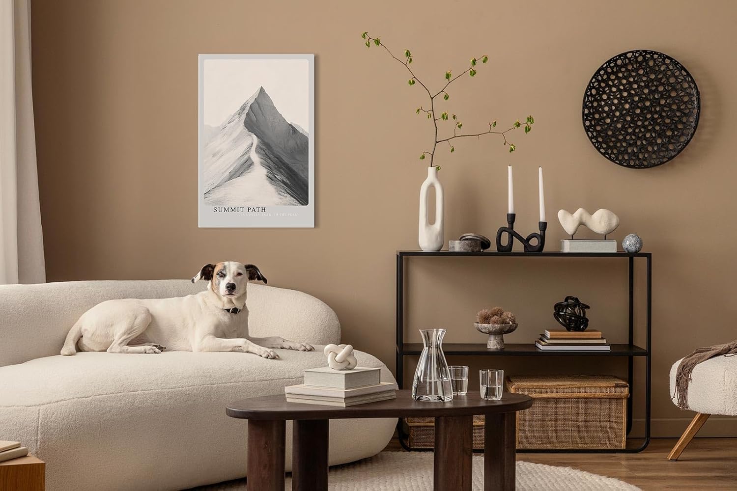 Paul Sinus Leinwandbild 60x90cm Gipfelpfad – Minimalistisches Bergmotiv mit einsamem Weg zur Spitze in monochromer Ästhetik