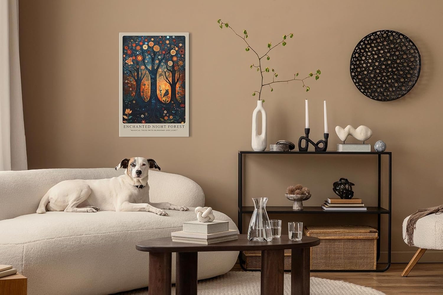 Paul Sinus Leinwandbild 40x60cm Verzauberter Nachtwald mystisch surreal farbenfroh kunstvolle Wandkunst magische Bäume traumhafte Atmosphäre