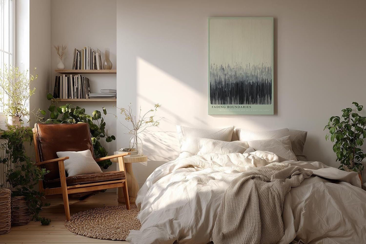 Paul Sinus Wandbild in 40x60cm Fading Boundaries – Abstraktes Kunstwerk mit sanften vertikalen Farbverläufen von Schwarz zu Weiß