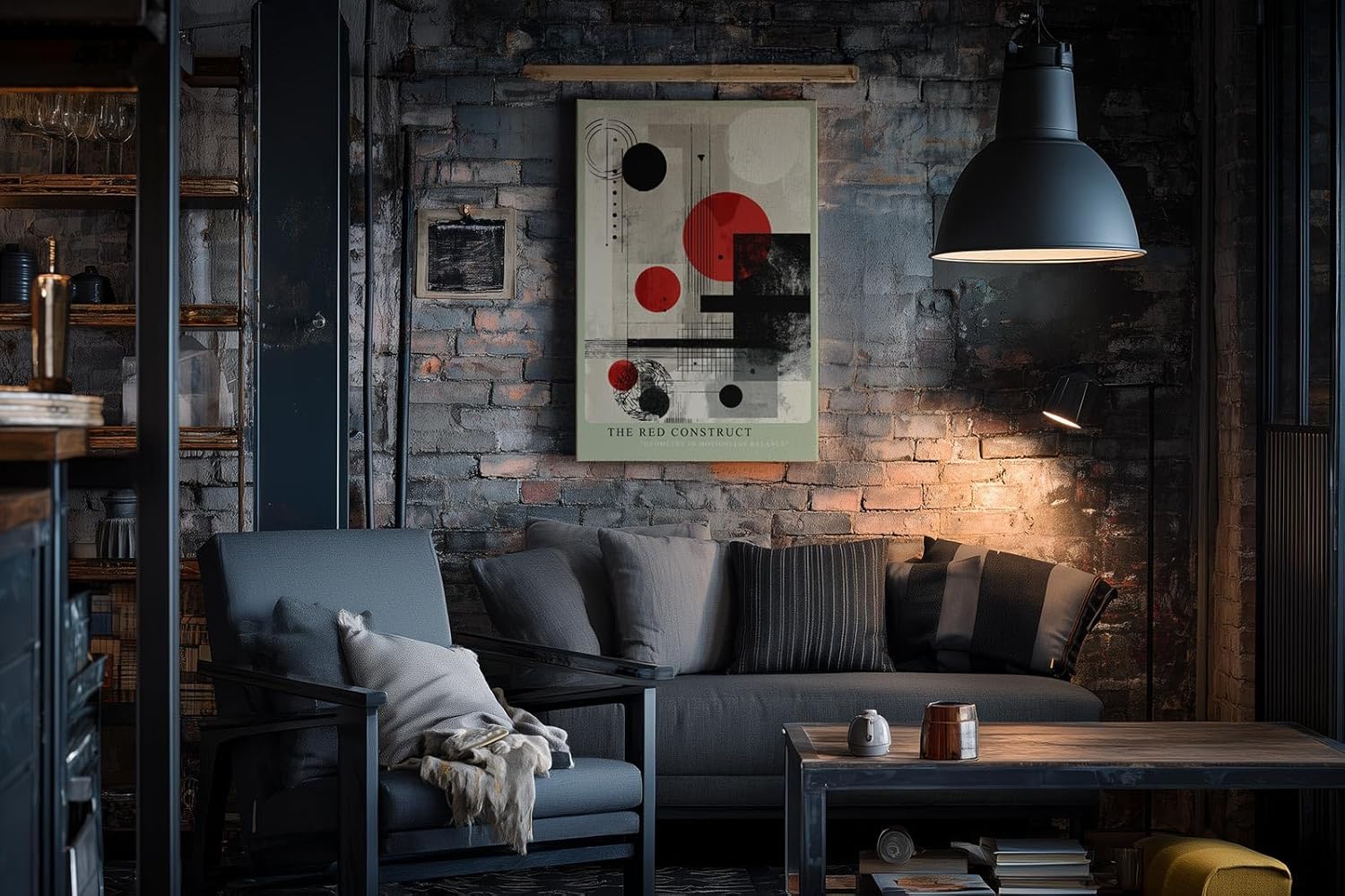 Paul Sinus Wandbild in 40x60cm The Red Construct – Geometrische Abstraktion in Rot, Schwarz und Weiß mit klaren Linien und markanten Formen