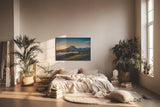 Sinus Art Wandbild 120x80cm Alpenmassiv im goldenen Licht des Sonnenaufgangs über grünen Hügeln