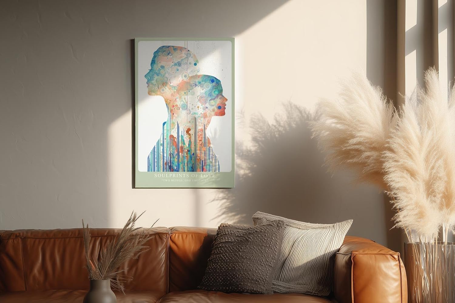 Paul Sinus Wandbild in 40x60cm Soulprints of Love – zwei Silhouetten in leuchtend heller, abstrakter Gestaltung, symbolische Kunst in Pastelltönen